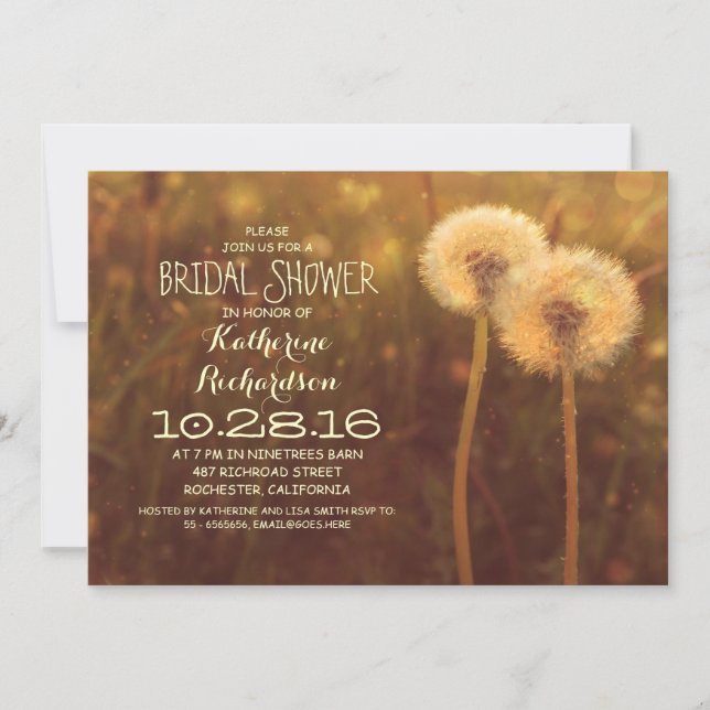 Invitación flores de dandelia lindas flores ducha de novia rú (Anverso)
