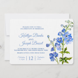 Invitación Flores de delfinio azul acuarela boda de arte