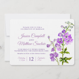 Invitación Flores de delfinio color de agua púrpura boda