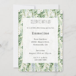 Invitación Flores de Delphinium Blancas Lavanda Cumpleaños