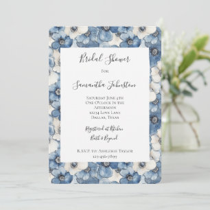 Invitación Flores de denim blanco azul ducha de novia