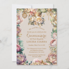 Invitación Flores de diamantes de la Corona de Oro Quinceaner