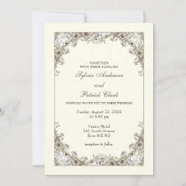 Invitación Flores de dibujo boda romántico de marfil