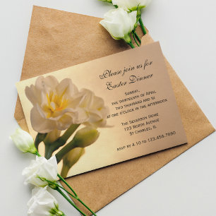 Invitación Flores de doble torta blanca cena de Pascua