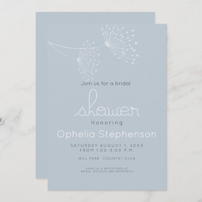 Invitación Flores de doodle minimales modernas en azul y blan (Anverso / Reverso)