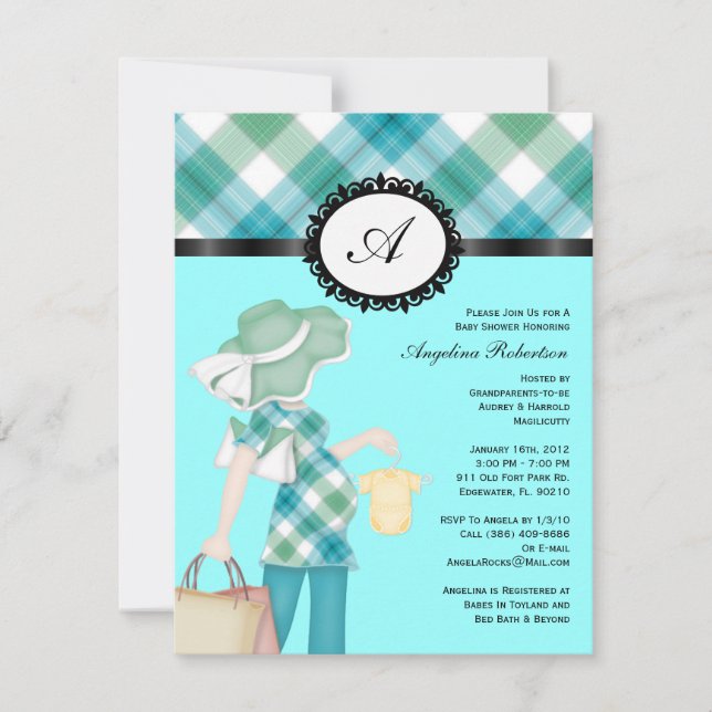 Invitación Flores de ducha azul cortado Baby Boy (Anverso)
