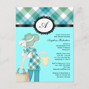 Invitación Flores de ducha azul cortado Baby Boy