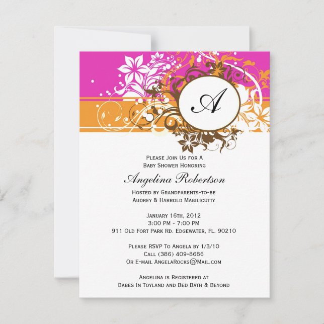 Invitación Flores de ducha neutra cuta naranja rosa (Anverso)