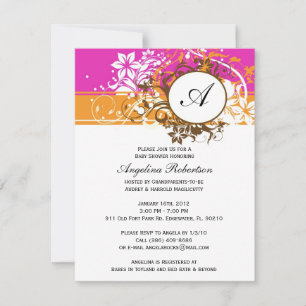 Invitación Flores de ducha neutra cuta naranja rosa