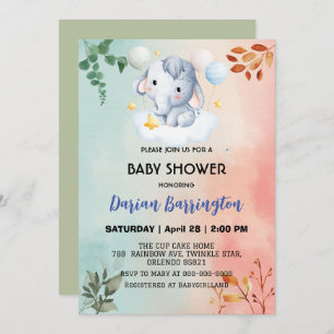 Invitación Flores de elefante lindo bebé ducha niños niños ni