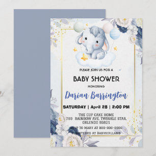 Invitación Flores de elefante lindo bebé ducha niños niños ni