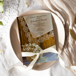 Invitación Flores de encaje de campo Boda de barn Cena