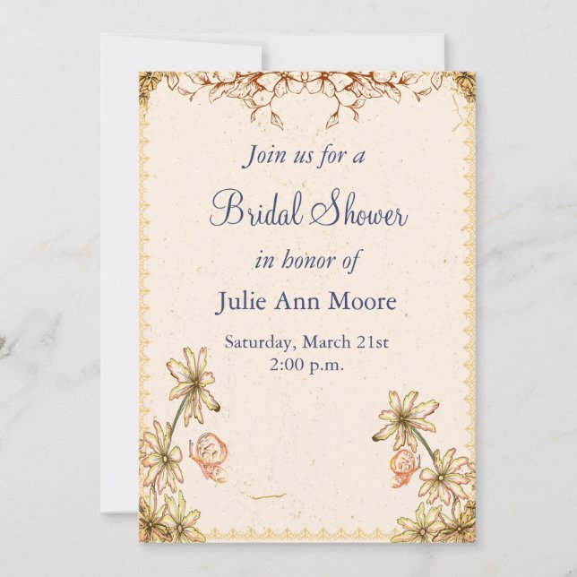 Invitación Flores de época Ducha de novia (Anverso)