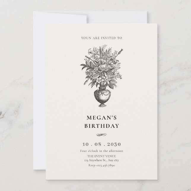 Invitación Flores de época en el antiguo florero (Anverso)