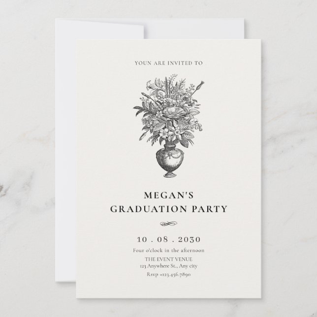 Invitación Flores de época en la graduación de jarrones antig (Anverso)