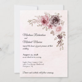Invitación Flores de época grandiosas en Boda rosa pálido