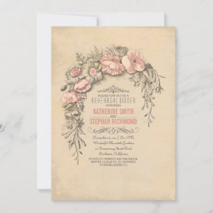 Invitación Flores de época rosa moda de ensayo antiguo cena