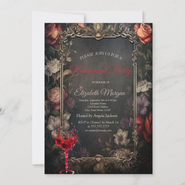 Invitación Flores de época RosesJubilación de Vidrio Gótico (Anverso)