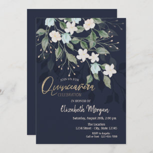 Invitación Flores de estilo Marina Azul Quinceañera