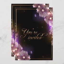 Invitación Flores de estrellas rosadas/Recorte de oro