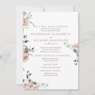 Invitación Flores de eucalipto rosadas elegantes 2 bodas en d