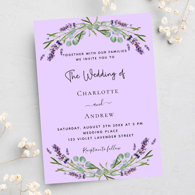 Invitación Flores de eucalipto violeta de Lavender boda de lu (Subido por el creador)