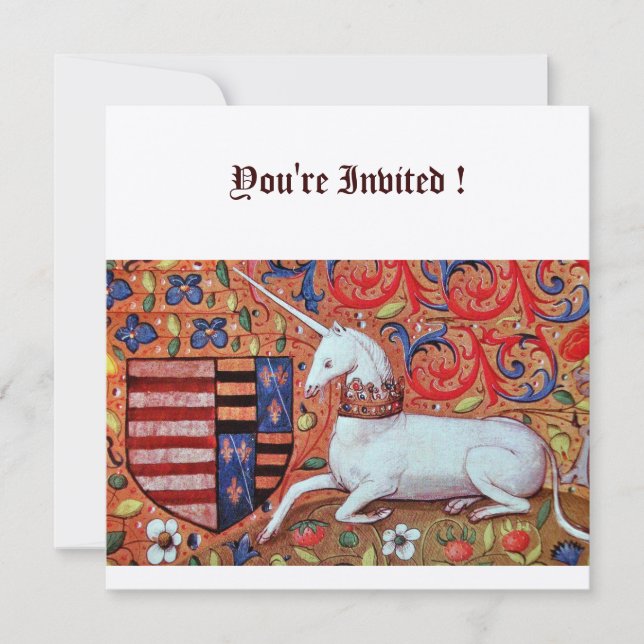INVITACIÓN FLORES DE FANTASÍA MEDIEVAL UNICORN,FLORAL BLANCA  (Anverso)