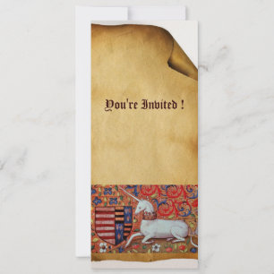 INVITACIÓN FLORES DE FANTASÍA MEDIEVAL UNICORN,PARCHE FLORAL