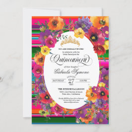 Invitación Flores de Fiesta Brillantes Serape Stripe Quincean