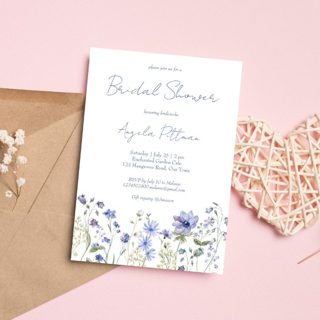 Invitación Flores de flor silvestre en la ducha de novia (Wildflower boho flowers love in bloom bridal shower invitation editable template instant download)