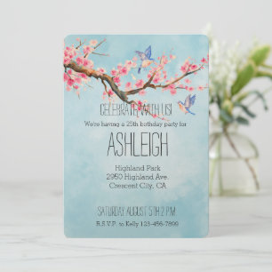 Invitación Flores de flores de cerezo pájaros