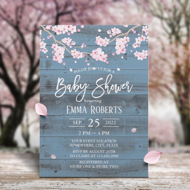 Invitación Flores de flores de cerezo rústico Baby Shower (Subido por el creador)