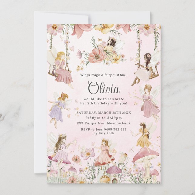 Invitación Flores de flores encantadas Pradera Jardín Cumplea (Anverso)