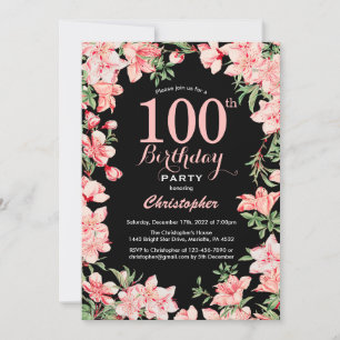 Invitación Flores de flores rosadas de cumpleaños número 100 