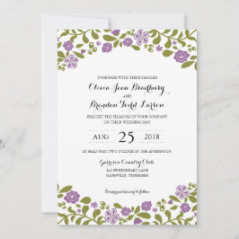 Invitación Flores de flores silvestres moradas y verdes | BOD