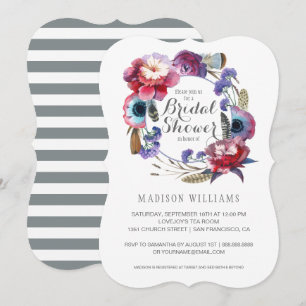 Invitación Flores de flores silvestres Peony Floral Feathers