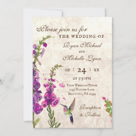 Invitación Flores de Foxglove y Boda Jardín Hummingbird