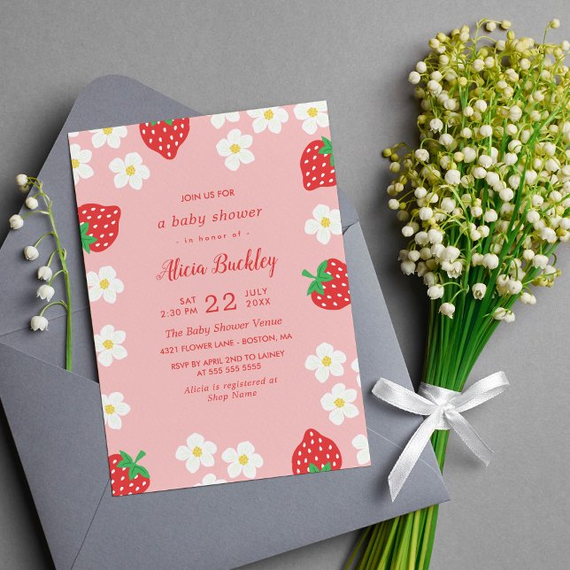 Invitación Flores de fresa dulces - Baby Shower (Subido por el creador)