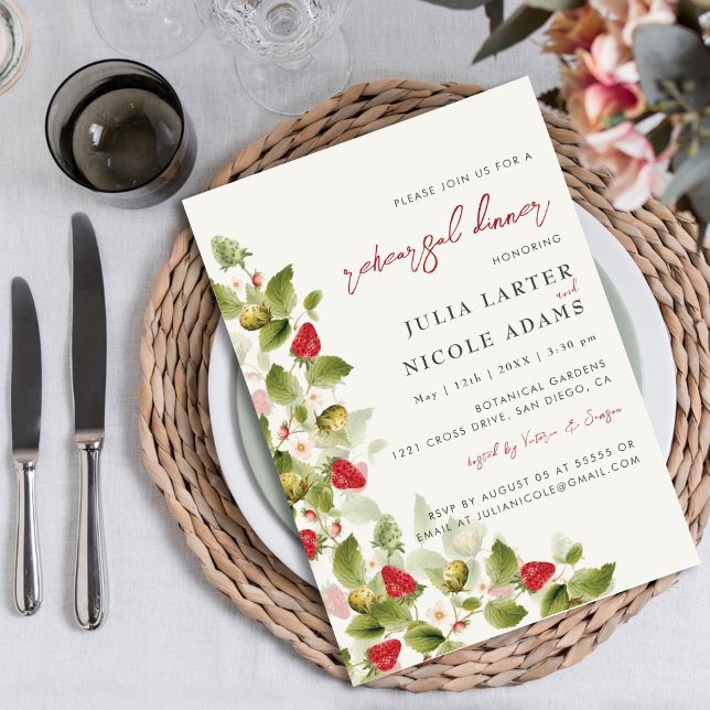Invitación Flores de Fresa Silvestre Dulce Roja Cena de Ensay (Subido por el creador)