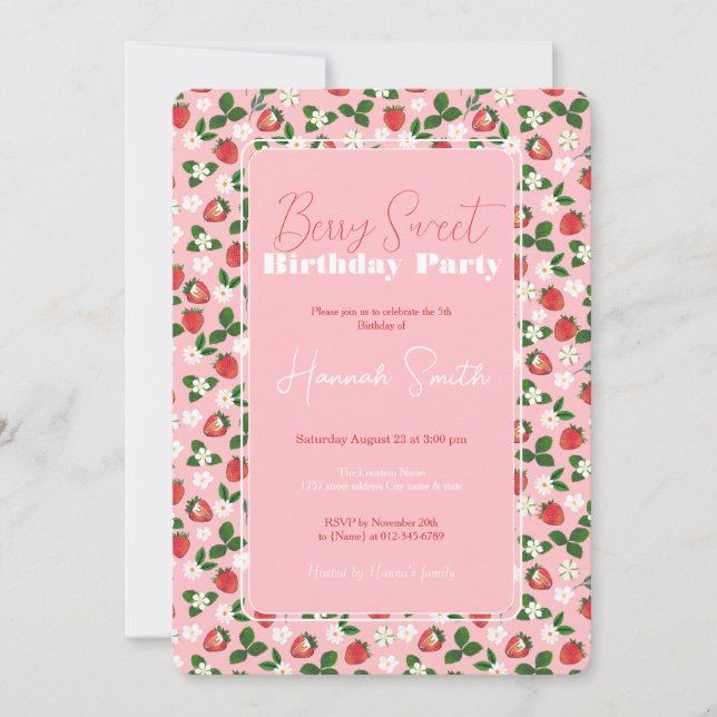 Invitación Flores de fresas dulces Flores acuarela Floral (Anverso)