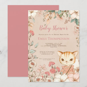 Invitación Flores de gato malhumorado de época dejan Baby Sho
