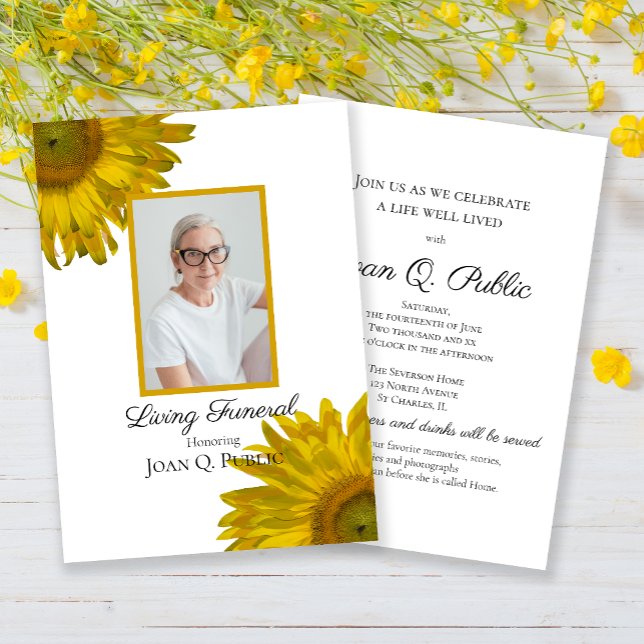 Invitación Flores de girasol amarillo Fiesta Funeral Vivo (Subido por el creador)