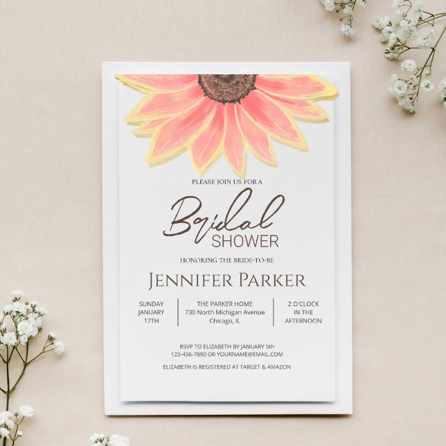 Invitación Flores de girasol rosado floral Ducha de novia (Subido por el creador)
