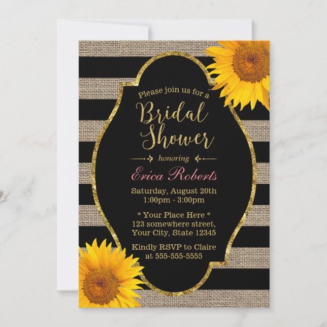 Invitación Flores de girasol rusas estribos de novia ducha (Anverso)