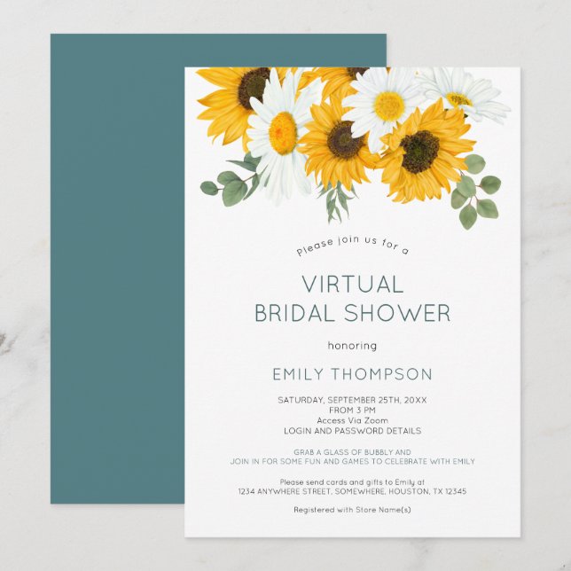 Invitación Flores de girasol rusticas ducha virtual de novias (Anverso / Reverso)