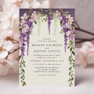 Invitación Flores de glicina morada, vegetación, boda moderna