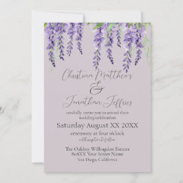 Invitación Flores de glicinia morada en elegante lavanda