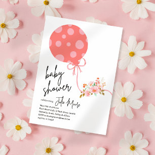 Invitación Flores de globo de lunares rosados Baño de bebé