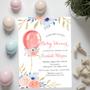 Invitación Flores de Globo Lunares Baby Shower