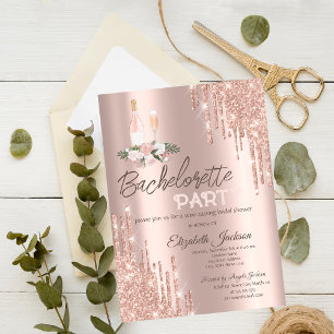 Invitación Flores de Goteo de Oro Rosa Despedida de Soltera